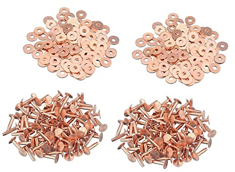 Janasiba 200 set di rivetti in rame e sbavature rondelle LEDer Rame Rivetto chiusura per portafogli Collare LEDer fai da te necessità