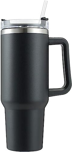 Arya PACKAGING Tumbler with Straw Travel Mug Coffee Cup 40oz Lid and Handle, Stainless Steel Double Wall Vacuum Insulated Water Bottle for Hot Cold Drinks 1180ml Approx (Black)