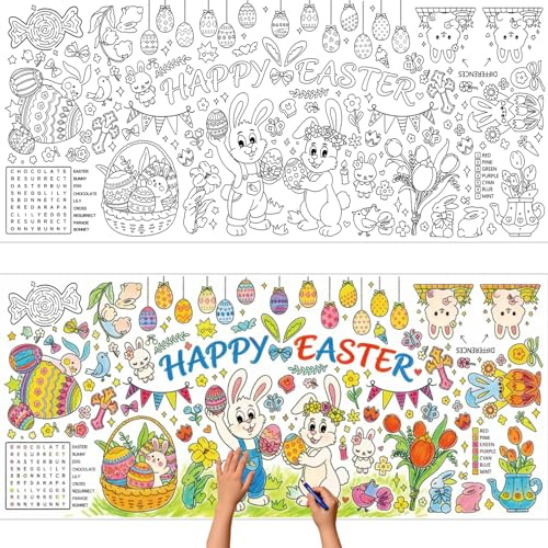 CAMOSE Osterhandwerk für Kinder, Oster-Tischdecke zum Ausmalen für Kinder, riesig, 76 x 183 cm, Tischdecke zum Ausmalen für Partydekorationen, Aktivitäten, Geschenke (Ostern B, 76 x 183 cm)