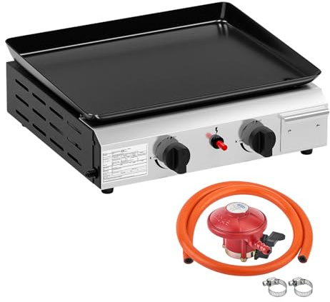 Outopee 2 Burner Portable Propane Gas Barbecue Grill, 20,000 BTU Tabletop Gas BBQ with Non-Stick Griddle & Electronic Ignition for Outdoor Cooking, Camping, Picnic, Garden, Party, Festival