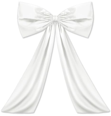 CREATCABIN Grand Nœud Papillon pour Décoration Chambre Nœud Géant Satin Blanc Nœud Papillon Surdimensionné Ruban pour Bal d'anniversaire Mariage Fond Scène Murale à Suspendre Sapin Noël 105x61.5cm