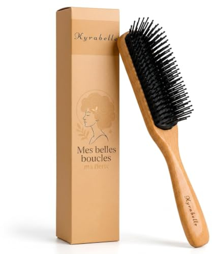 Kyrabelle- Brosse a cheveux en bois Premium définissante et démêlante pour cheveux bouclés, ondulés, frisés, crépus, lisses.Hommes,femmes et enfants- éco-responsable.Démele,définie & Anti-frissottis.