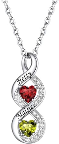 Custom4U Personalisierte Kette mit 1/2/3/4/5 Namen - Herz Anhänger Geburtsstein Kette für Mama Namenskette Silber/Gold Schmuck Geschenk für Muttertag Valentinstag
