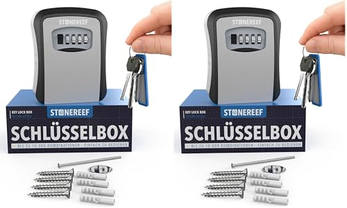 Schlüsselbox mit Zahlencode – Wetterfester Schlüsseltresor für Außen – Key Safe mit Metall-Front für Wandmontage – Ideal für Airbnb, Ferienhaus, Garage, Pflege & Handwerker (Packung mit 2)