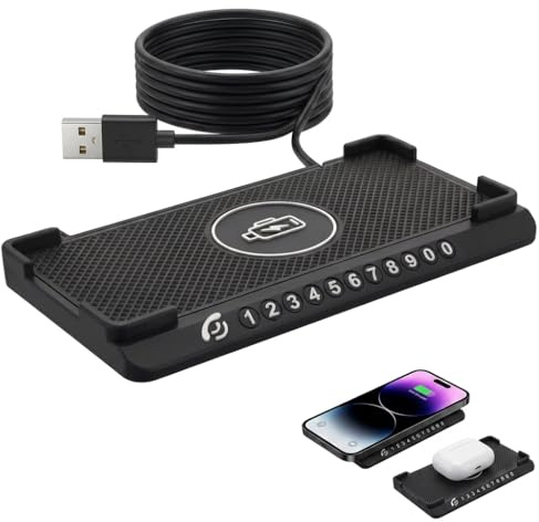 Chargeur Induction Voiture 15W, Chargeur sans Fil Rapide pour Voiture, Antidérapant avec Plaque d'Immatriculation et Câble USB 1,5m, Compatible avec iPnone 16 15 14 13 12 11 X Galaxy S23/22/S21