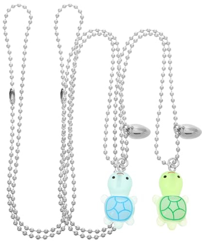 TEHAUX 1 Pair Turtle Necklace for Couple with Magnetic Heart Design, Glow in The Dark Romantic Pendant Necklace Made of Resin and Plastic, for Valentine's Day and Couple Dates
