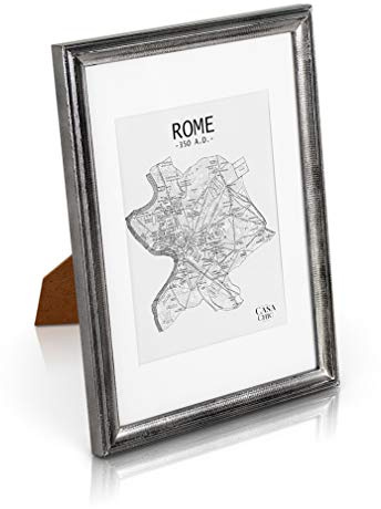 Cadre A4 Original en Bois Massif Shabby Chic - Aspect Antique/Vintage - Vitre en Verre trempé - Passe Partout pour Photo 20x15 cm - 2 cm d'épaisseur - Argent Antique