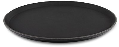 Grunwerg Non-Slip Round Food and Drink Plastic Serving Tray with High Grip Rubber Surface, Round, 16 Diameter, Black