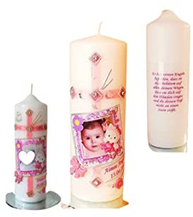 Taufkerze/Kommunionkerze, Geburtstagskerze,Patenkerze mit Foto inkl.Name,Datum** Mädchen