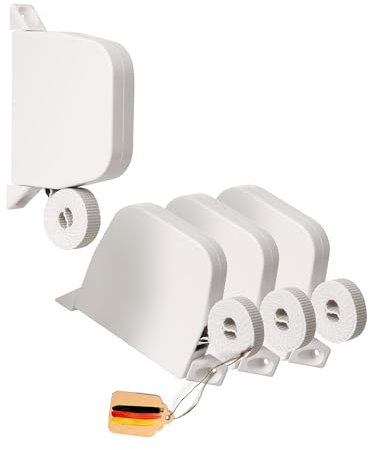 Rollwin 4x Rolladen Gurtwickler Aufputz - aus Deutschland - 155mm Lochabstand Weiß Mini Rollladen Aufwickler mit 5m Gurt 14mm inklusive Rolladengurt