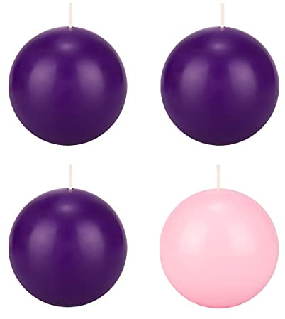 Mega Candles 4 pcs Unscented Christmas Advent Candles Set, Hand Poured Premium Wax Round Ball Candle 3 Inch Diameter, Holidays, Festivities, Devotional, Church, Wreath, Party, Gifts
