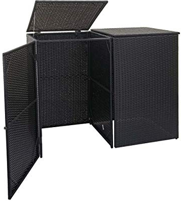 2er-Mülltonnenverkleidung HWC-E25, Mülltonnenbox Mülltonnenabdeckung, Poly-Rattan 2x120l - schwarz