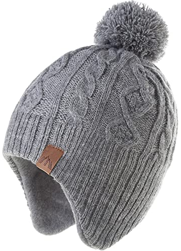 Monimo Jungen wintermütze Stricken Hut Verdicken Ohrenschützer Hut für Kinder,Grau,6-8 Jahre (55 cm)