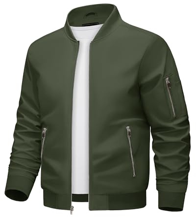 KEFITEVD Herren Bomberjacke Sommer Leichte Winddichte Übergangsjacke College Blouson mit Rundhalsausschnitt und Reißverschlusstaschen