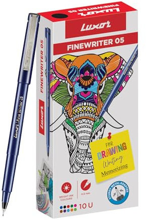 Luxor Lot de 10 stylos à pointe fine Noir