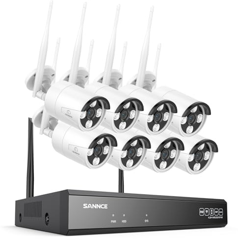 SANNCE Wireless Security System 8CH 5MP CCTV NVR and 8X 3.0MP Enhanced Signal Outdoor WiFi IP Cameras, P2P, Plug and Play, Instant Snapshot Motion Detection APP Push(NO HDD)
