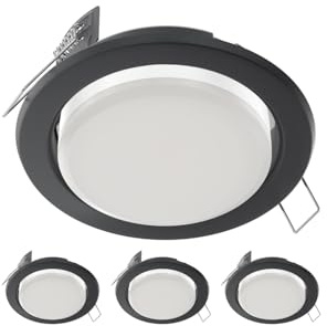 ledscom.de 4 Stück LED Einbaustrahler Zobe flach GX53 anthrazit rund 10,063W 1038lm warm-weiß 107mm Ø Lochkreis 90mm Ø