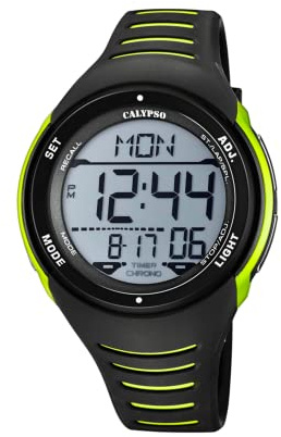 CALYPSO Digital klocka för män K5807/5 kvarts - vattentät 10 ATM datum och kalender, kronograf, dubbla timmar, ljus, larm, 12 och 24 timmar - svart gummiband - Flash Time
