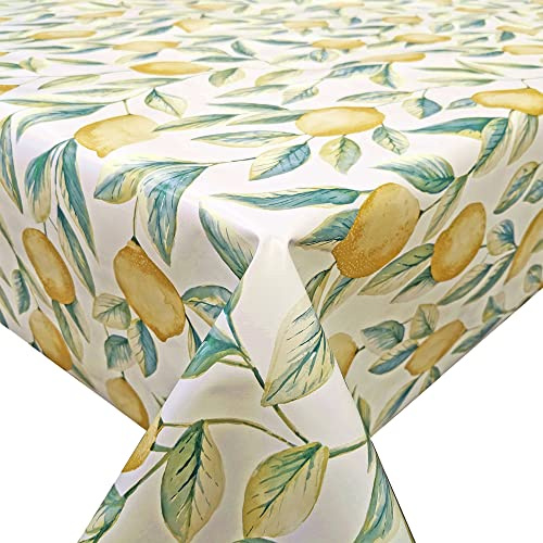 QPC Direct Leafy Lemons PVC Oilcloth Table Cover Vinyl Tablecloth (140 x 200cm)