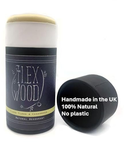 The Ilex Wood Natural Deodorant Stick 70ml – Handmade in UK, Aluminium Salts Free, Plastic Free, Alcohol Free, Vegan, Eco Friendly Cardboard Tube – Ylang Ylang & Cedarwood (Sweet & Woody)