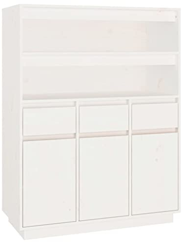 vidaXL Highboard Sideboard Kommode Schrank Anrichte Beistellschrank Mehrzweckschrank Hochschrank Standschrank Weiß 89x40x116,5cm Massivholz Kiefer