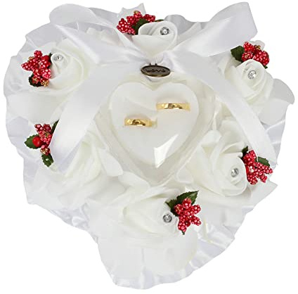 ISAKEN Ringkissen Hochzeit Romantische Herzform Ringhalter mit Glitzer Strass Rosenherz Ringhalter Rosenbox Hochzeitsringkissen Geschenk für Ring, Brautjungfer, Hochzeitsring