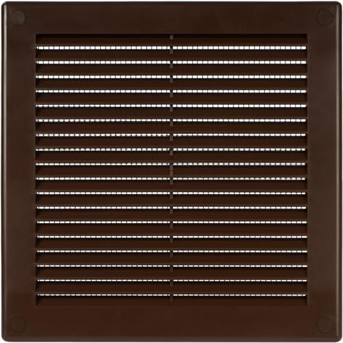Vent Systems 200 x 200 mm Braune Lüftungsabdeckung – Flache, Quadratische Lüftungsschlitze – Integrierter Fliegengitter – HVAC-Lüftungsöffnungen für Badezimmer, Heimbüro - Lüftungsgitter/Abdeckung
