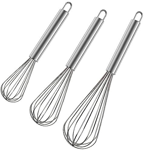 Polly Online Edelstahl-Schneebesen-Set, 3er-Pack Ballon-Schneebesen zum Kochen, Verquirlen, Mischen (8,10,12)