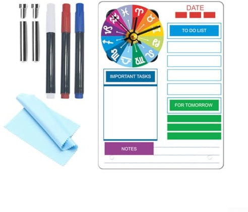 1 Set Schreibtischtafel Schreibblock Acryl Memoboard mit Uhr Desktop Whiteboard Planer Magnetische Planungstafel Acryl Monatskalender (C)