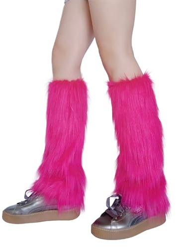 Beinwärmer Aus Kunstfell,Beinwärmer Damen Winter,Stulpen Damen,80er Jahre Accessoires,Sexy Damen Bein Stulpen Neon,Für 80s Motto Party Fasching Karneval Tanzen Aerobic Kostüm Accessoires (Rot)