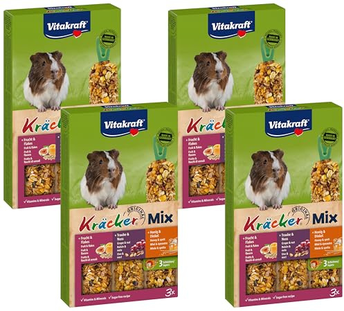 Vitakraft Kräcker - Friandise pour Lapin Nain Assortiment Fruits de Bois, Miel et Popcorn - 1x3 (Lot de 4)