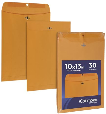 Columbianska 10 x 13 låskuvert, självförseglande, 12,7 kg brun kraft, för postdokument med platt bokstav eller foton, bulk-pack, 30 per paket (färg 405)