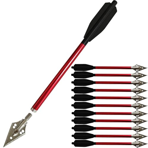 biubiusot Armbrustschrauben Armbrust Bolzen Aluminium Pfeile Welle Stahl Ersatz Breitkopfspitzen für 50-80lbs Üben Schießen Kleine Jagd 12pack (Rot)