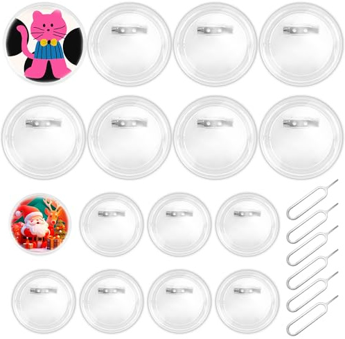 16 pcs Buttons Selber Machen ohne Buttonmaschine 58/75mm Button Pins Anstecker Schulkinder Transparente DIY Ansteckbuttons mit Sicherheitsnadel und Buttonpapier