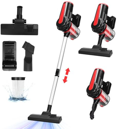 AIGOSTAR Aspirapolvere Senza Sacco,Scopa Elettrica Portatile e Verticale da 600W con Filo,Ciclonico Verticale da 4-in1. Filtrazione a HEPA