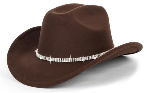 Glitzernde Cowboyhüte in Silber und Schwarz für Damen – Westernhut mit funkelnden Strasssteinen, Größe M–L, 7/7 1/4