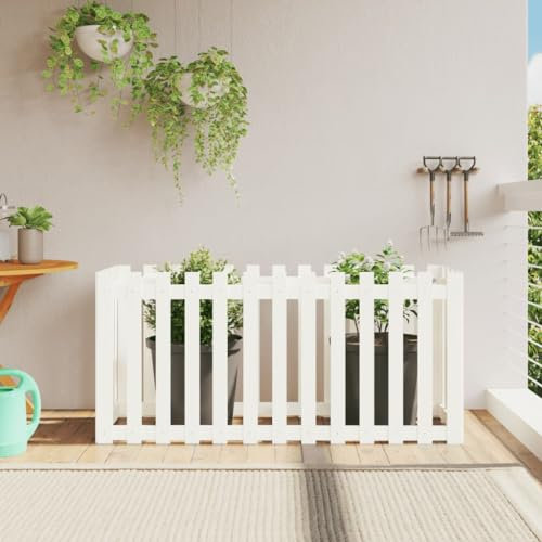 Chaduof Hochbeet Lattenzaun-Design Weiß 150x50x70 cm Massivholz Kiefer, Palettenrahmen, Hochteich, Gemüsebeet, Kräuterregal Balkon, Blumenbeet, Kräuterspirale, Tomatenbeet, Pflanzhochbeet - 832498