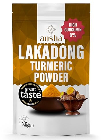 Ausha Lakadong Turmeric Powder 1kg - 8-9% Curcumin - Double Strength, 1* GREAT TASTE AWARD 2025 - Double Strength Turmeric - Premium Quality