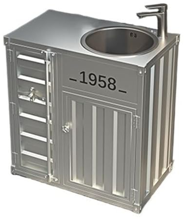 Lavabo Bagno Mobile da bagno combinato in stile industriale vintage, lavabo in acciaio inossidabile con rubinetto e kit di scarico, mobiletto da bagno indipendente in un unico pezzo for uso domestico