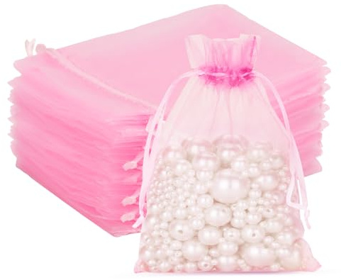 G2PLUS Rosa Organzasäckchen 10x12cm: Kleine Geschenk Organzabeutel, 100 Stück Organza-Beutelchen mit Kordelzug Sie als Hochzeit Bonbonsbeutel, Schmuckbeutel, Geschenkbeutel