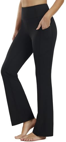 Persit Yogahose Damen Jazzpants, High Waist Sporthose Schlaghose Bootcut Freizeithose - (M, Schwarz, 74 cm)