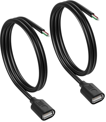 CERRXIAN 2PCS Short USB A Female 4 Pin Bare Wire,24AWG USB 2.0 Male Plug to Bare Wire Open End Power and Data Replacement Repair Extension Cable-0.5M/1.6FT (FEMALE)
