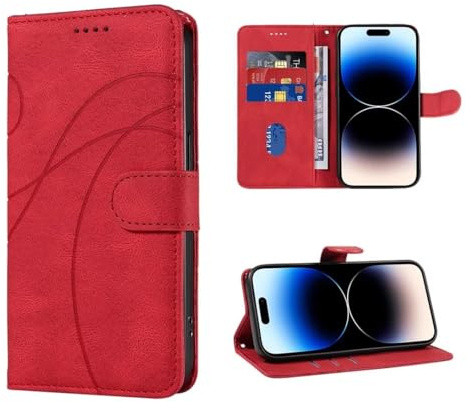 SEAHAI Cuero Funda para Motorola Moto G84 5G Estuche, Carcasa con Suporte/Ranura para Tarjeta/Cierre Magnético/Bloqueo RFID, Flip Billetera Plegable Cubierta Libro - Rojo