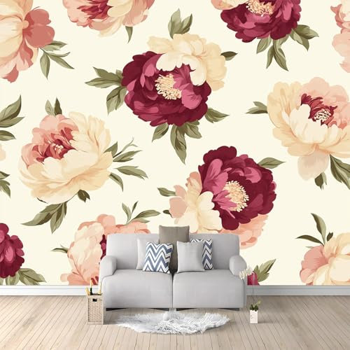 Papier Peint 3D Fiori di pesco botanico Carta da parati stampata in tessuto non tessuto Crema Papier Peint Salon TV Canapé Chambre Décor 250 x 175 cm