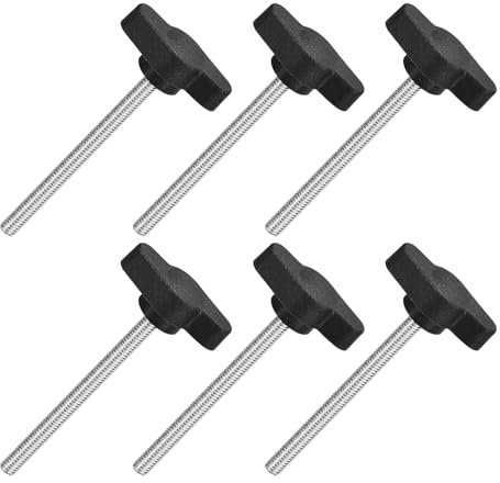 QUARKZMAN M4 x 50mm Tornillos Moleteados, 6pcs Perillas de Ala en T Rosca Macho de Acero Inoxidable 304 Tuerca Pomo de Mango Asas Ajustables Sujeción Manual para Máquina, Negro, 27mm Ancho