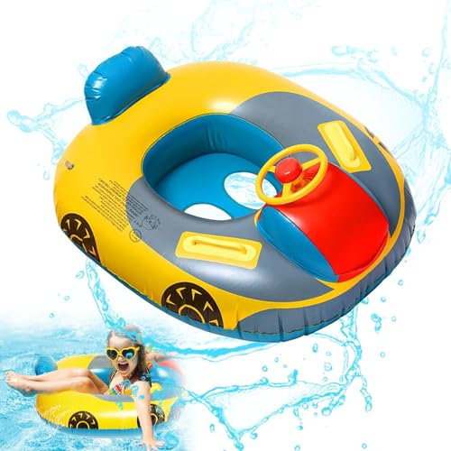 Aufblasbarer Schwimmring, 72 x 65cm Automobil Schwimmring Kinder Schwimmring Schwimmsitz Kinderboot, Schwimmhilfe mit Lenkrad Griff Schwimmhilfe für Kinder, Kinderpoolspielzeug