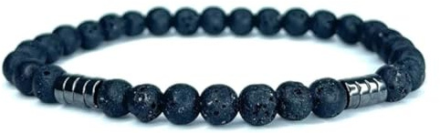 Lavasten och hematit armband för män i 6 mm - naturstenar smycken present till män, smycken elegans och energiskydd, Unique, Sten, Tigeröga