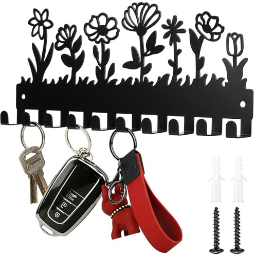 Schlüsselbrett Schwarz, Wandmontierte Schlüsselhalter Wand mit 10 Schlüsselhaken für die Wands, Schlüsselanhänger Schlüsselaufbewahrung, Schlüsselaufhänger Schlüsselleiste für Flur Wohnung Home Deko