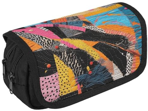 GHENBLT - Estuche organizador colorido para lápices de gran capacidad, bonito estuche para bolígrafos con 3 compartimentos, artículos de papelería de oficina, bolsas grandes con cierre de tela para