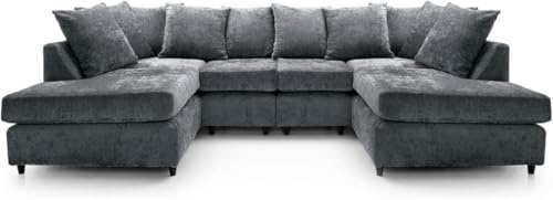 Modular U Shaped Sofa - Comfortable Chenille Corner Suite - 6 Seater Corner Couch - Sectional Scatter Back Settee - Ideal U Shape for Living Room Lounge Indoors (Grey, U Shaped)